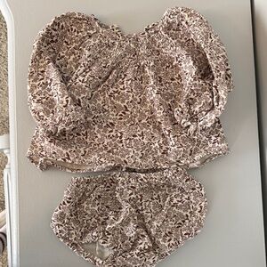 Quincy Mae Cream and Brown Floral Baby Set